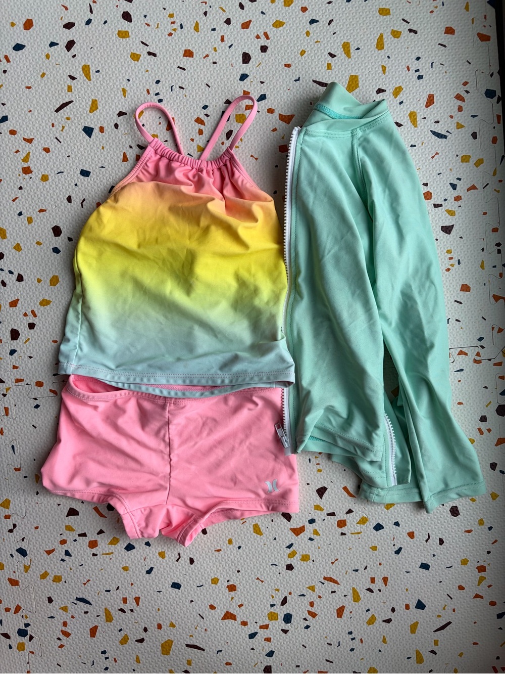 Hurley Girls' Pink Gradient Tankini with Mint Rash Guard